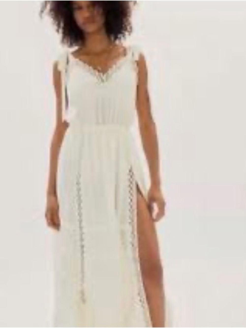 Free People Ivory Lace Maxi Dress with Side Slit